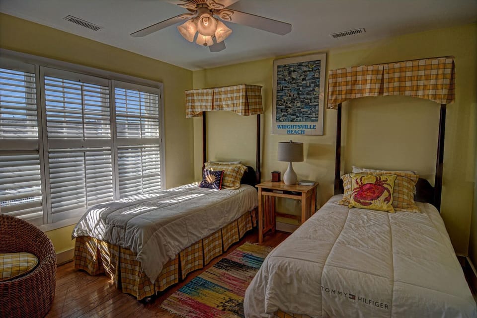 Two twin beds with ocean views