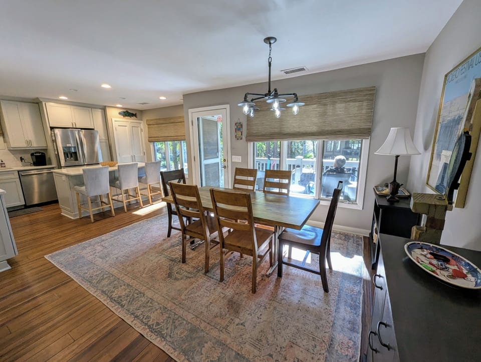 Dining table and kitchen