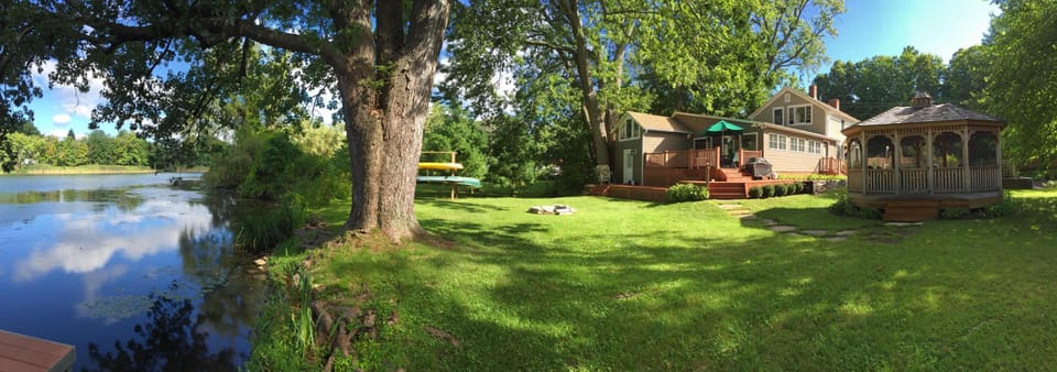 View from the dock (house, yard, gazebo)