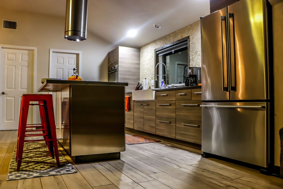 Upstairs, kitchen area