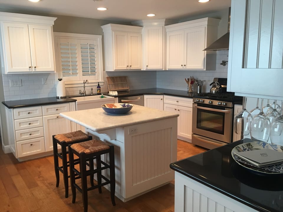 Marble island and farm sink. 
