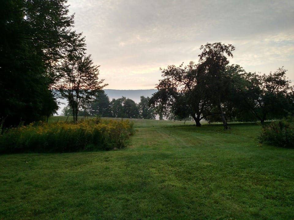back yard morning, sunrise over October mountain