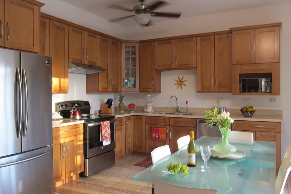 Kitchen with stainless steel appliances