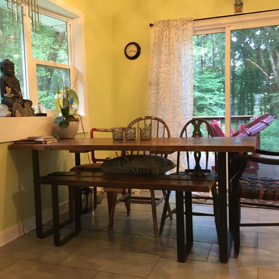 Seats 4, handmade farm table. 