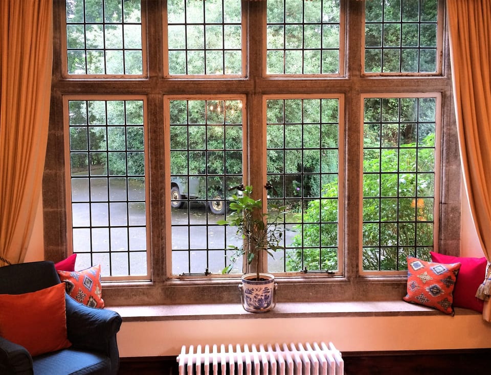 The Dining Hall window catches the afternoon sun.  