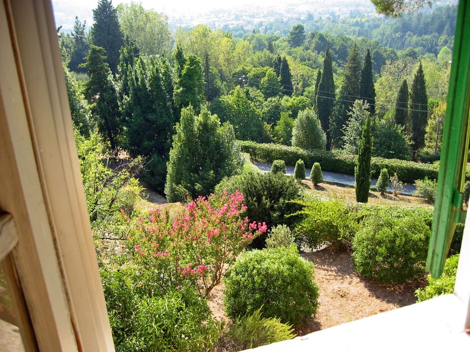 view over the gardens from first floor where bedrooms are.