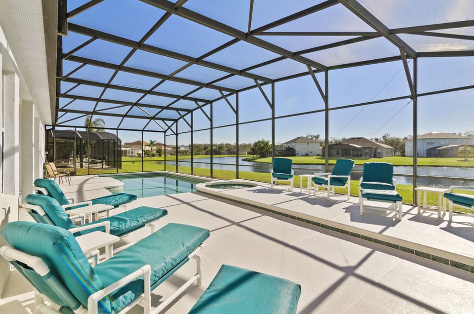 Superb south facing deck area; quality pool furniture & huge amount of space