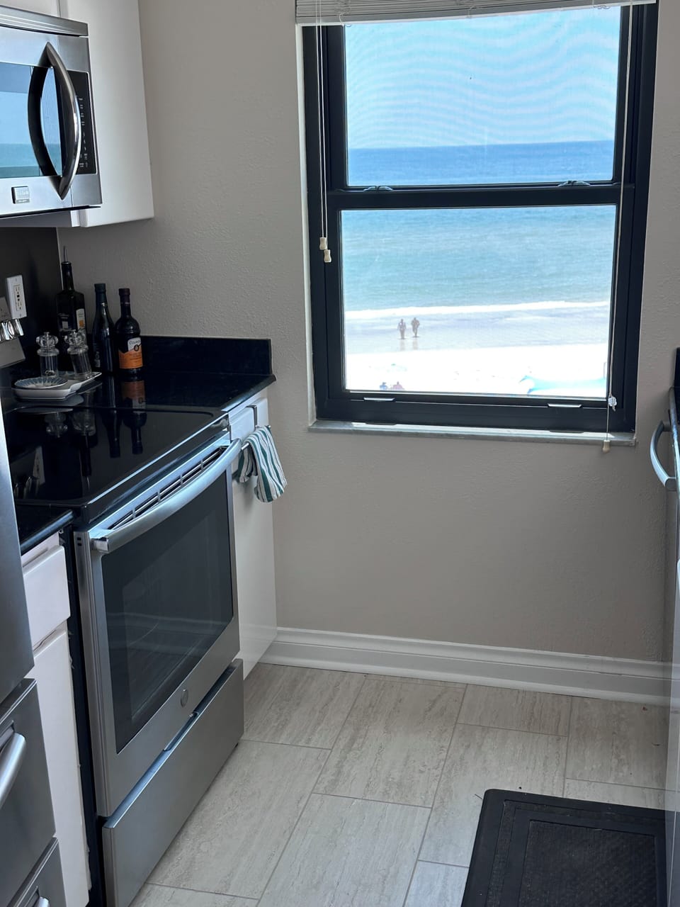Stove and view from kitchen
