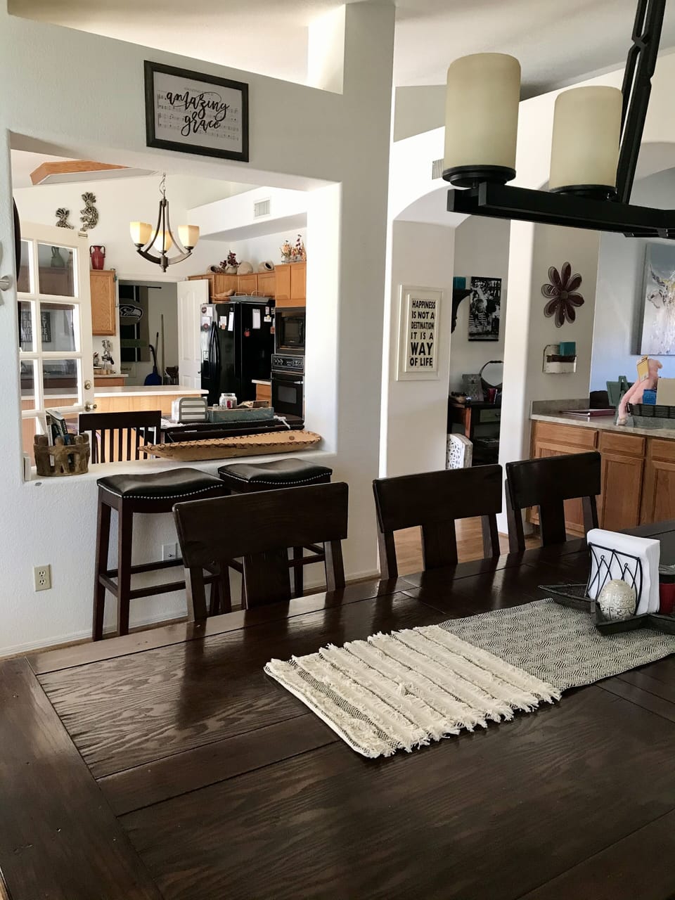 View into kitchen from dining room 