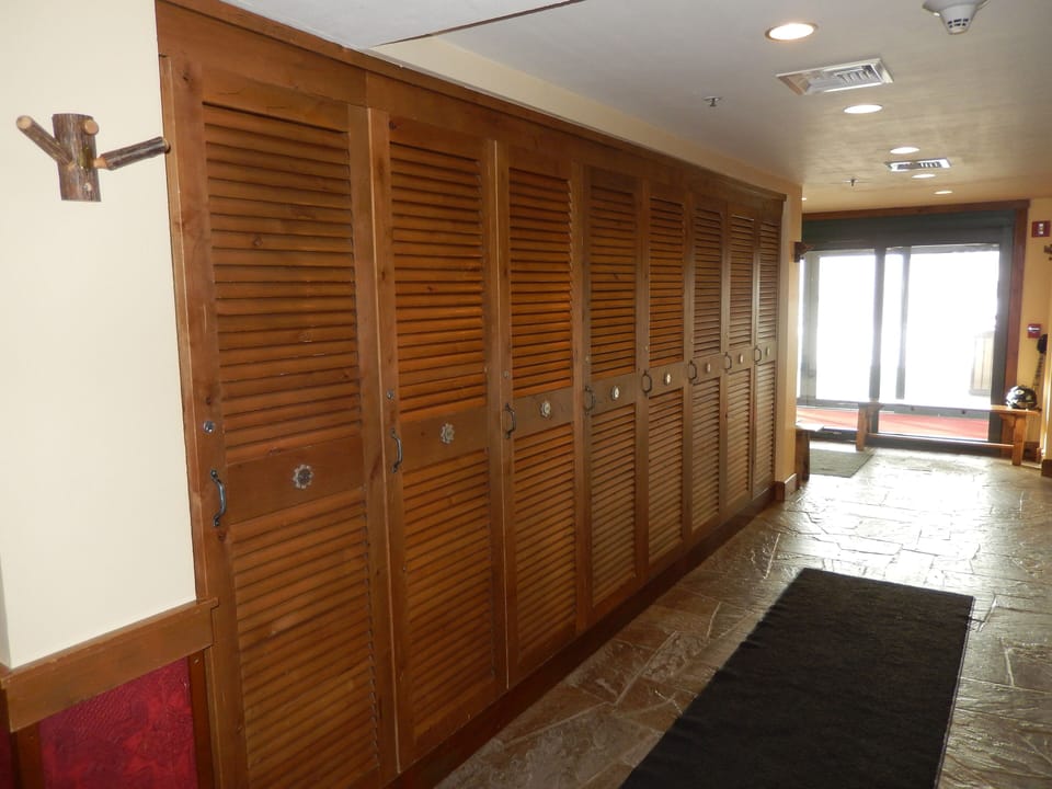 Heated ski and storage lockers.