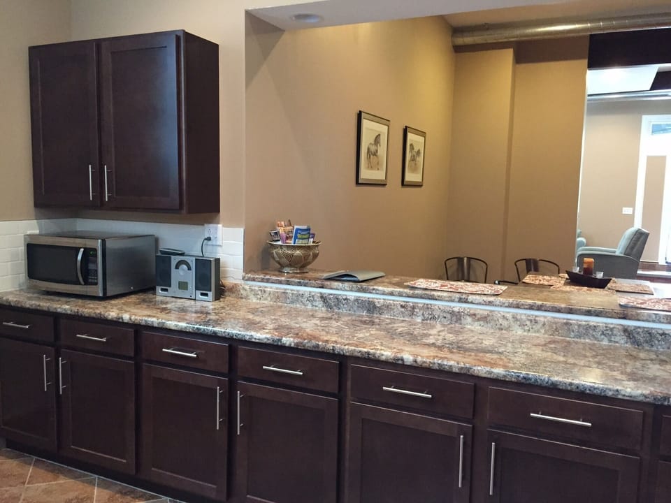 Breakfast bar and plenty of counter space to prepare and serve meals