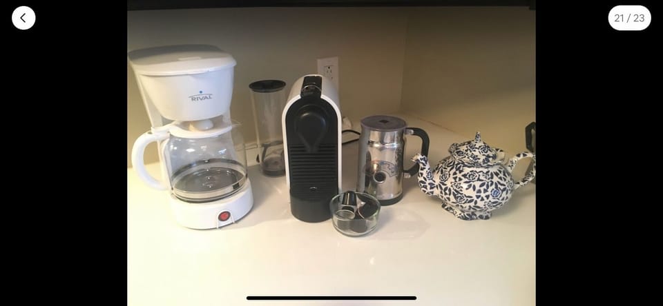 Nespresso machine (bring your own pods) coffee machine ( coffee provided) etc.