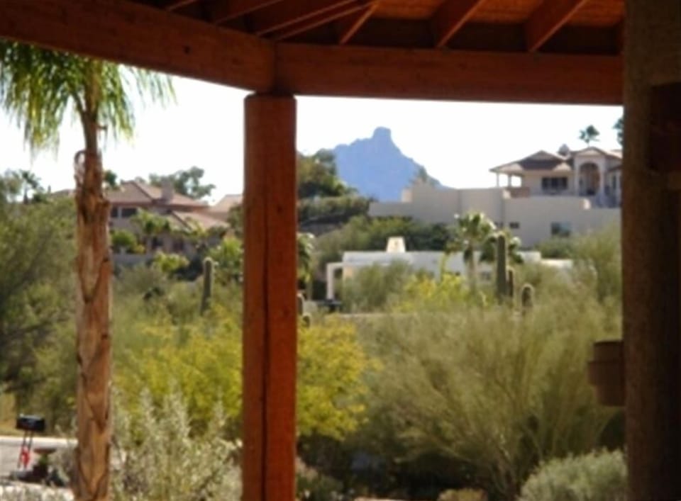 Stunning views of Red Mountain and Four Peaks from terrace