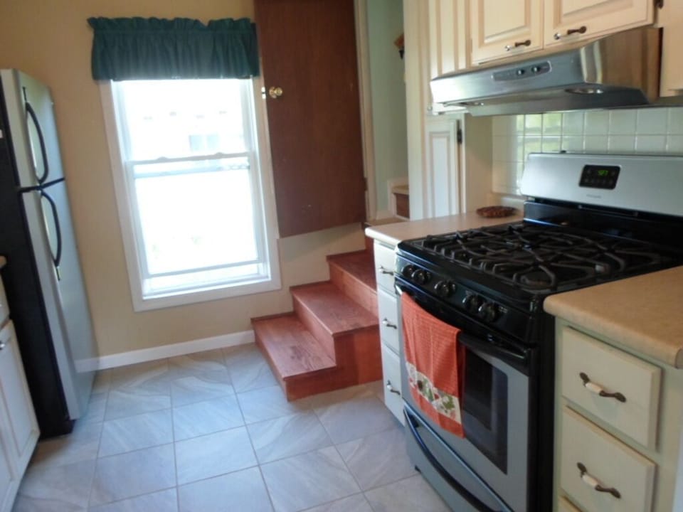 Refrigerator, range, with master bedroom back stairs