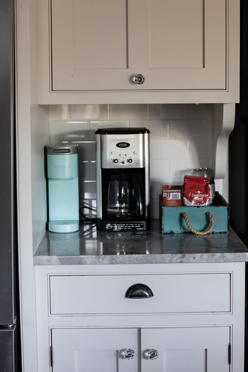 Coffee station has both keurig and drip maker.  