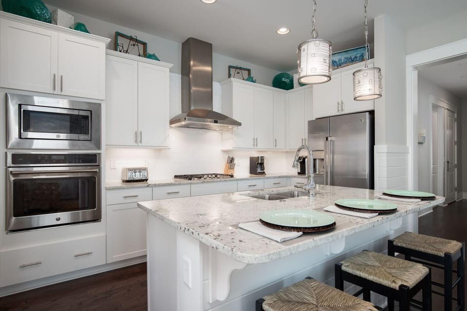 modern kitchen with bar stools