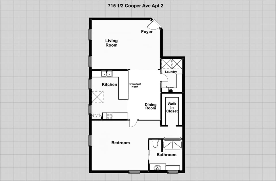 Floor Plan, has fire extinguisher, escape ladder, smoke and co2 detectors.
