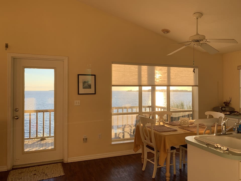 Sunset light flows directly into the apartment
