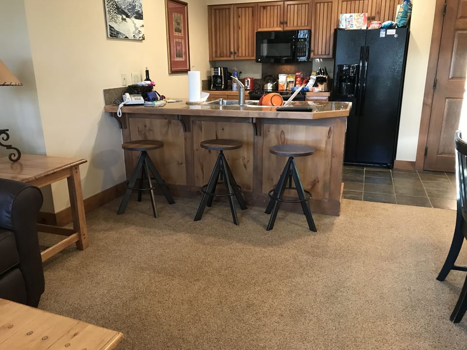 View from living room into kitchen