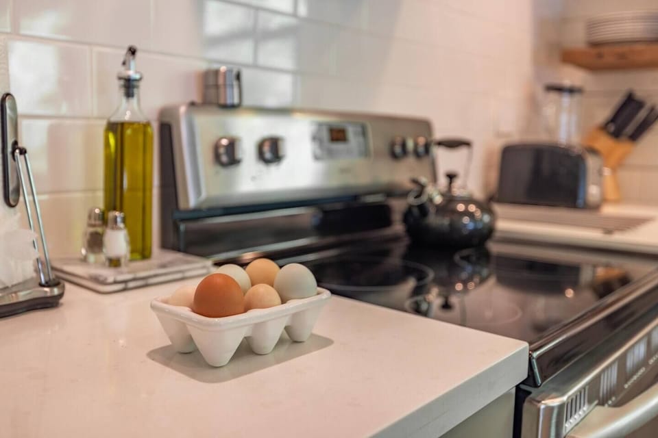 Enjoy fresh eggs from our on-site chickens and ducks. 