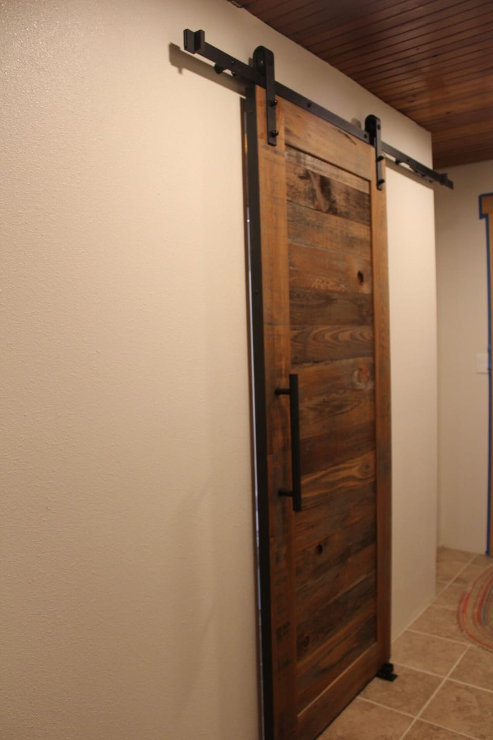 Custom made barn door (by owner)  for bathroom #2