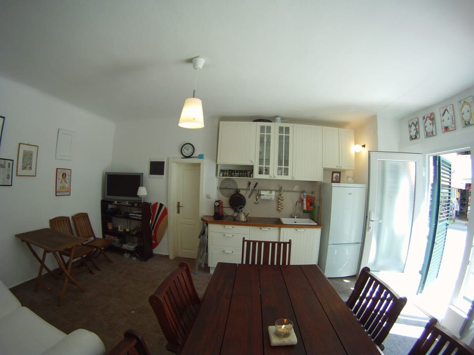 living area and kitchen