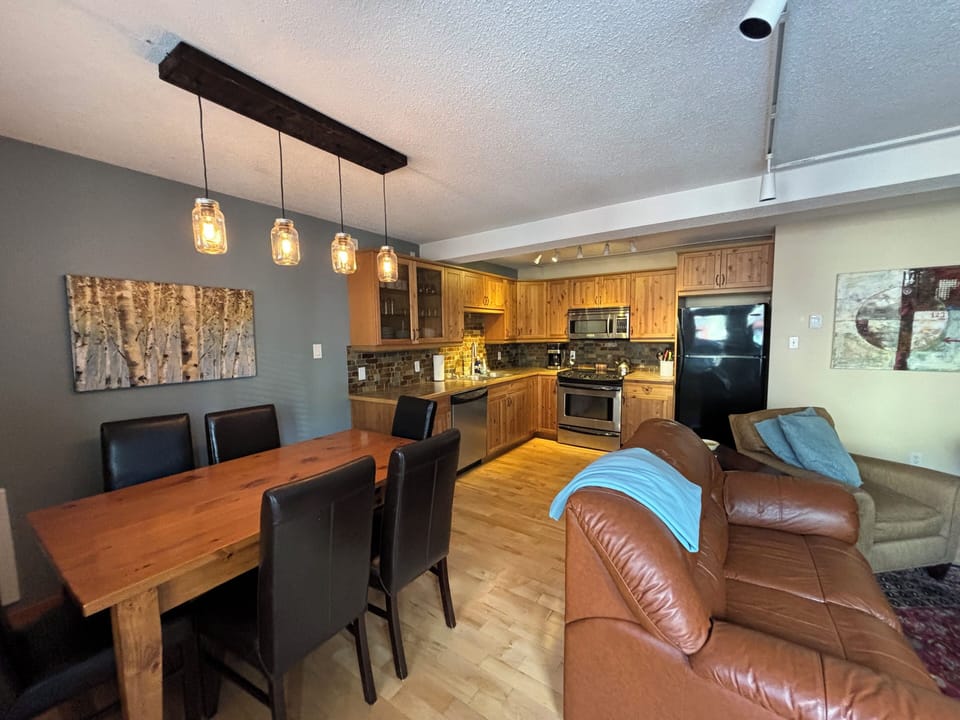 The harvest table with extensions.  Comfortable seating for up to 8 people.  