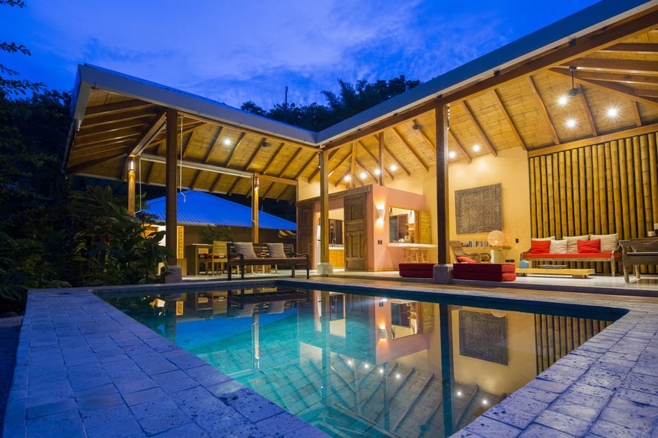 Batik Blue pool and open living