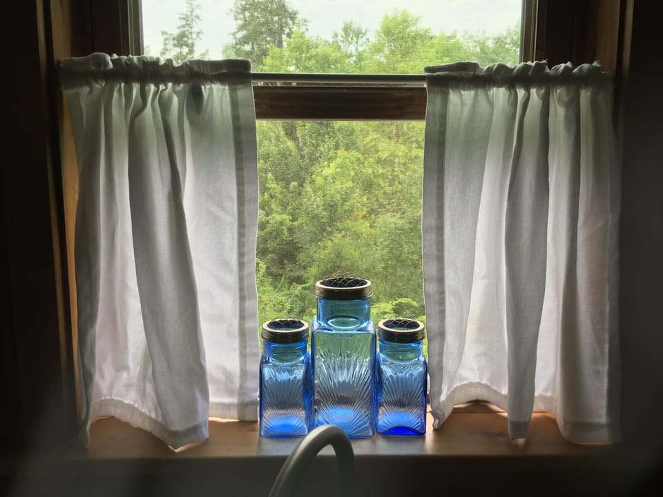 Prepare delicious meals while overlooking tranquil wooded, bird-filled backyard.