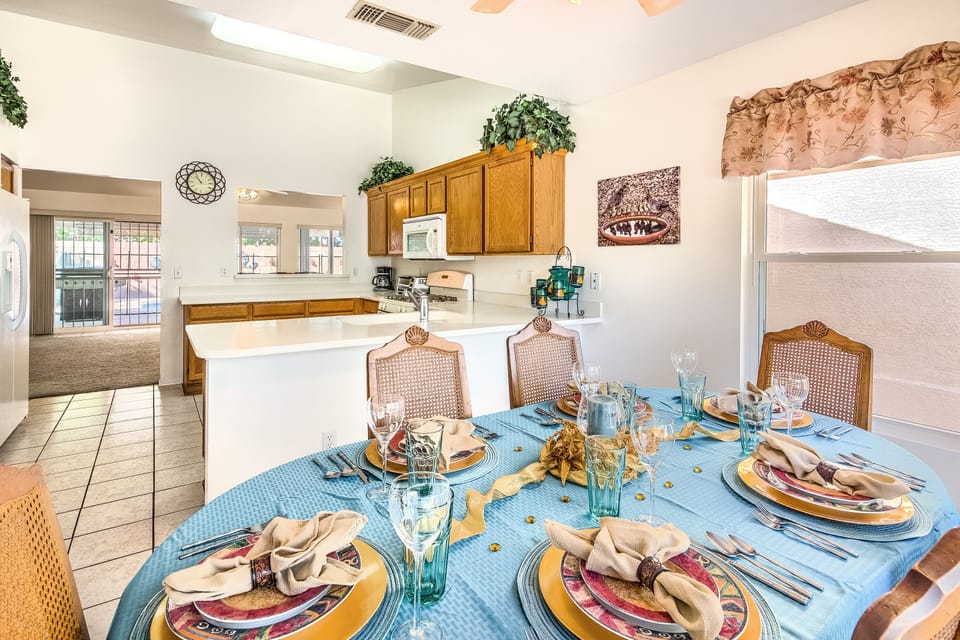 Dining and kitchen view from front window