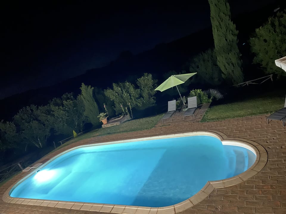 The pool at night.