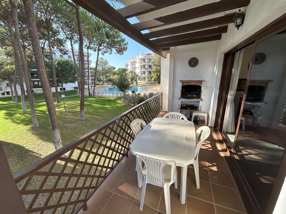 View from main Apartment balcony to pool