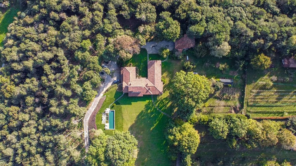 Aerial view of the house and garden