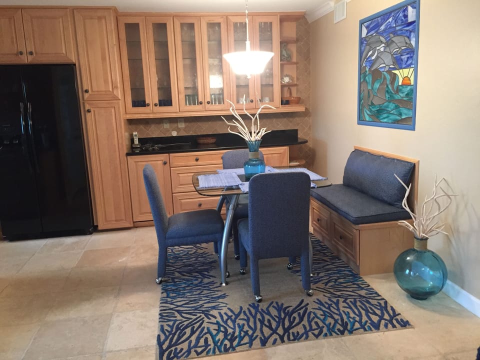 Dining room and extended cabinets.
