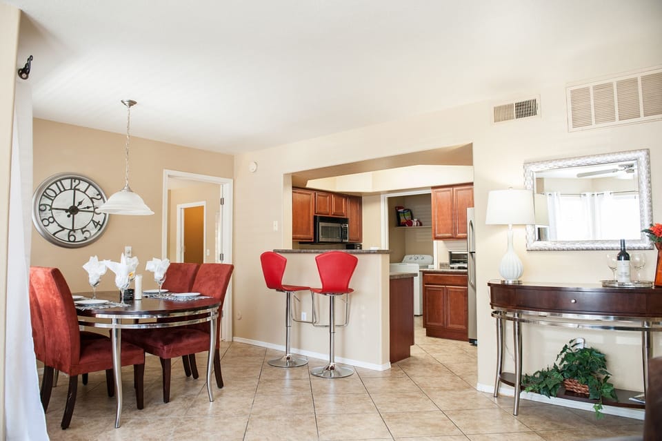 Dining room and kitchen with separate laundry off kitchen.