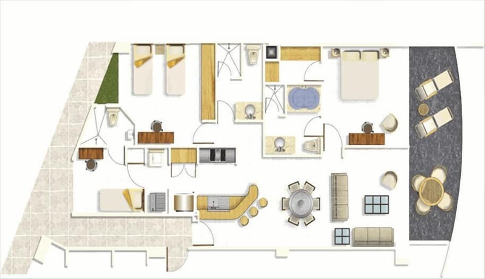 Plan of three bedroom unit, but not our furniture layout