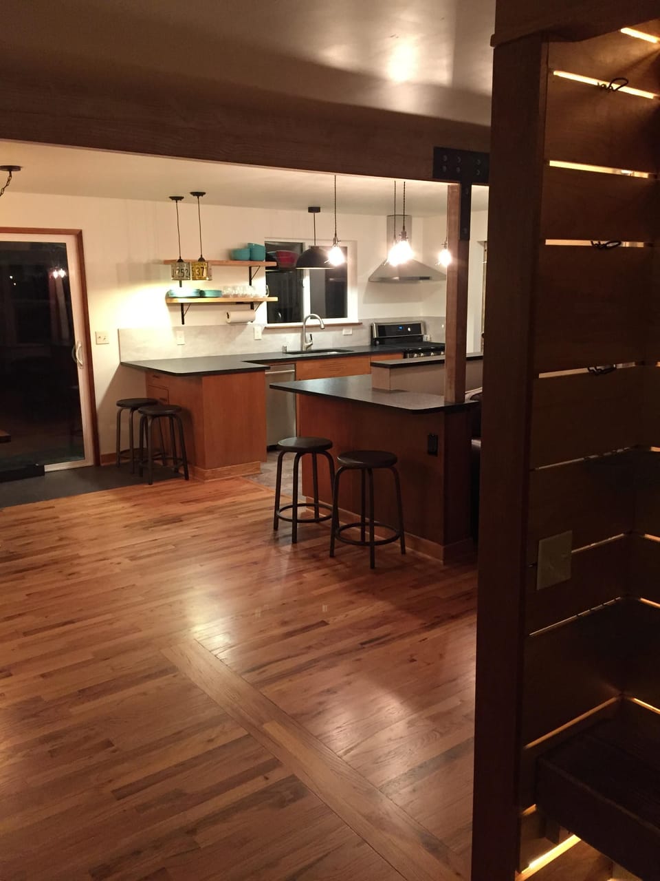 View from entry into kitchen area.  Living area would be to right. 