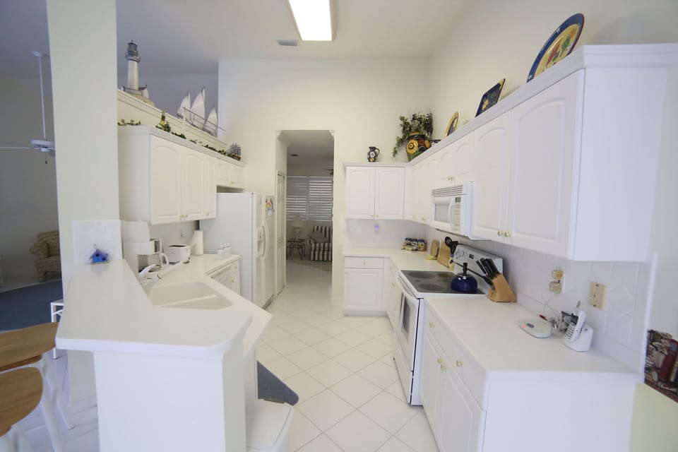 Clean kitchen with everything you need to cook at home. 