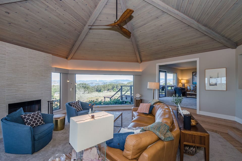 View of living room and family room on right