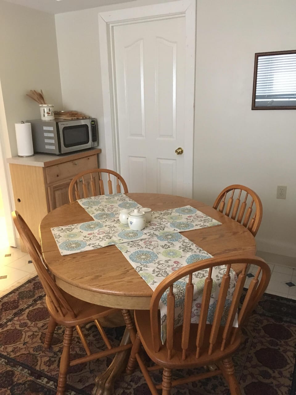 Dining table and microwave