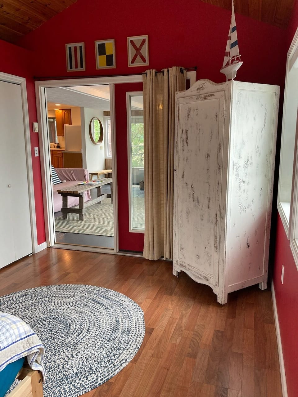 Front bedroom. Privacy curtains plus locking door into living room