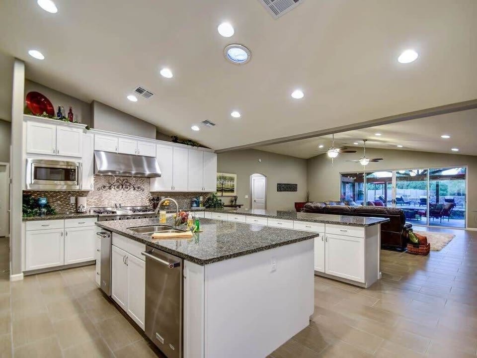  Fully Stocked Kitchen has pots, pans, cookware, large & small appliances, etc..