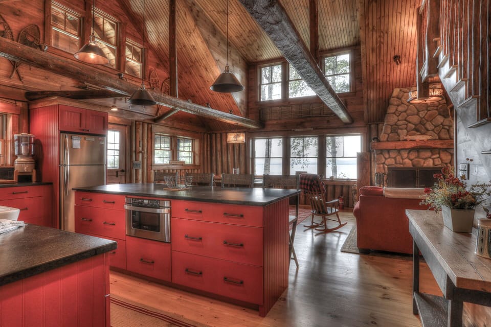 Kitchen looking to dining and living area