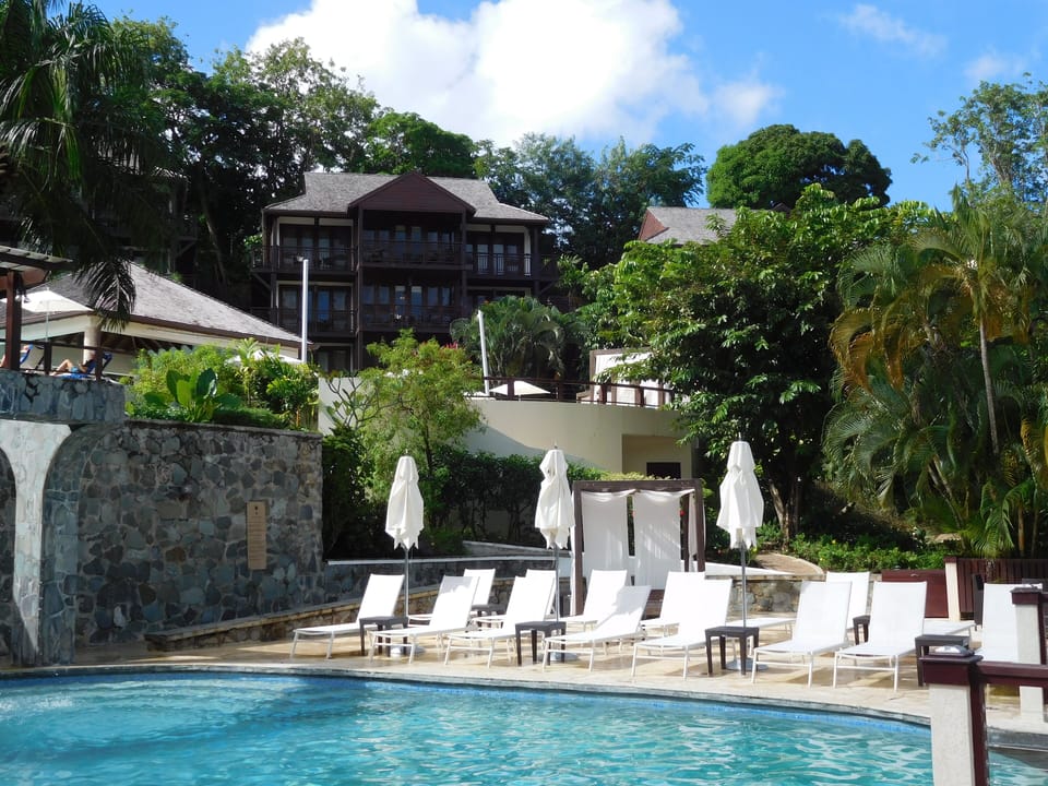 View across lower pool - our top floor apartment in the background