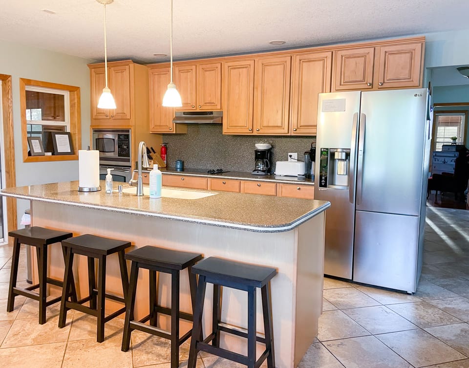 Fully equipped kitchen with stainless steel appliances