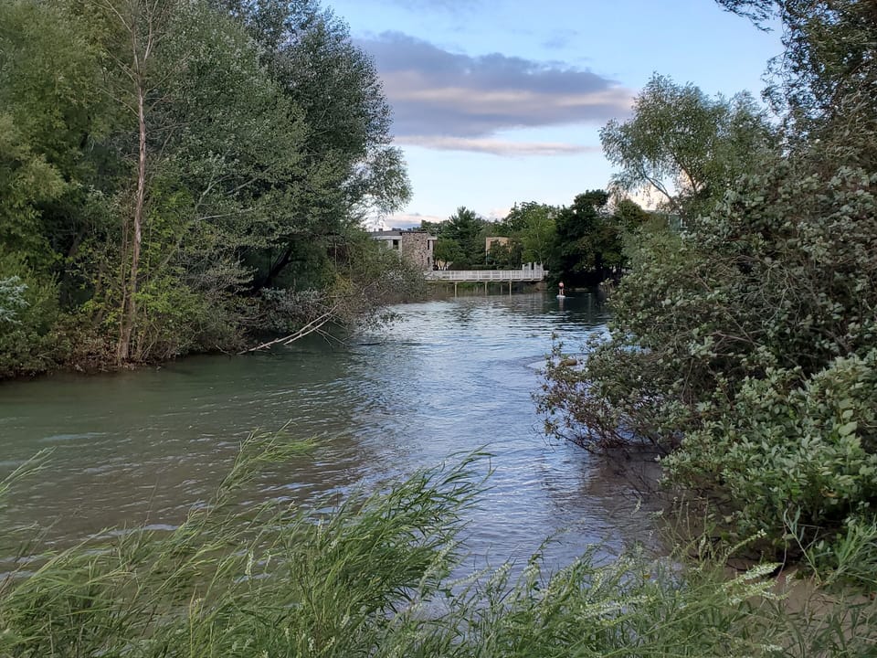River swim area that leads into the bay water.  This is a shallow area favorite.