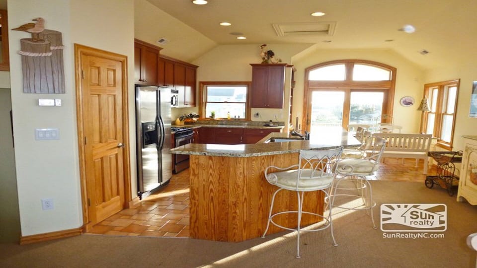 View of kitchen from great room. 