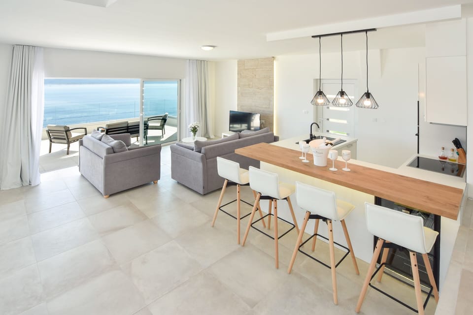 Kitchen and a living room
Sea view