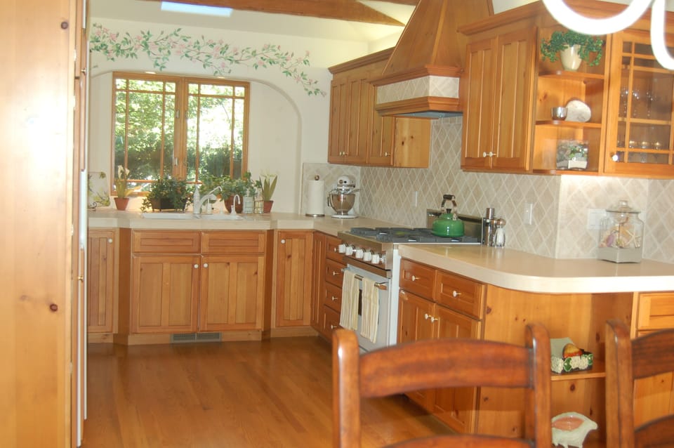Fully equipped kitchen featuring a Viking gas range.