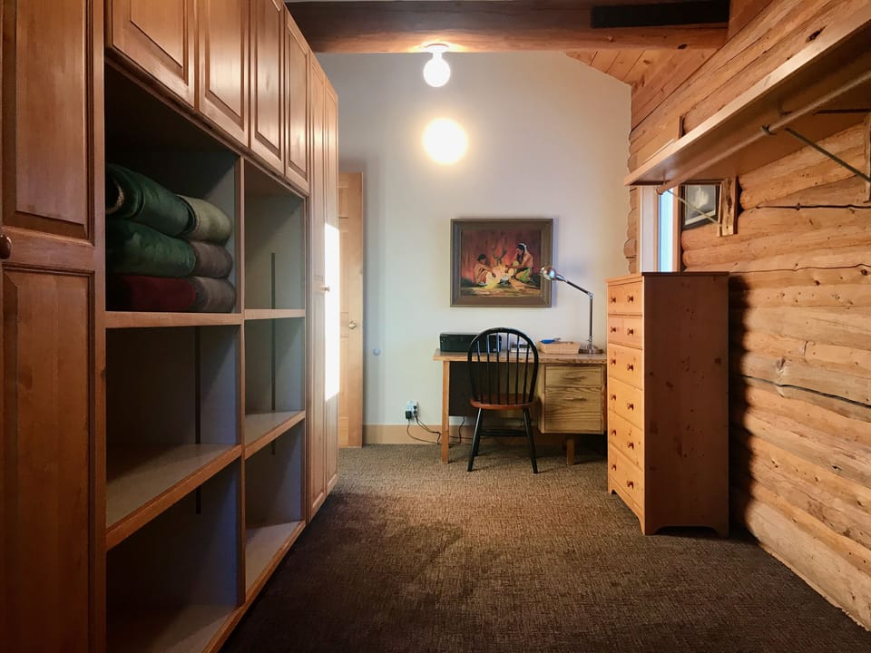 Master bedroom with large walk-in closet and desk